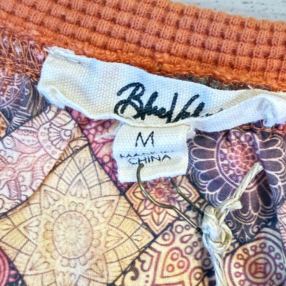 NWT Blue Velvet Patchwork waffle knit Top Rust Cottage Boho medium peasant - Picture 5 of 12